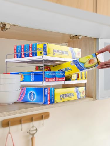Cirhy Kitchen Wrap Organizer, Expandable Pantry Organizers and Storage, 3-Tier Foil and Plastic Wrap Organizer for Cabinet, Adjustable Shelf for Tin Foil, Ziplock Box, Saran Wrap (9.8-15.6") - style: Foil and Wrap Organizer-1pcs