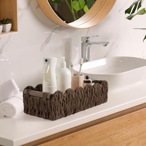 Toilet Paper Storage Basket Bathroom Counter Organizer Wicker Baskets for Organizing Cute Basket for Bedroom Nursery Room Kitchen Bathroom Decor -Dark Brown - color: Dark Brown