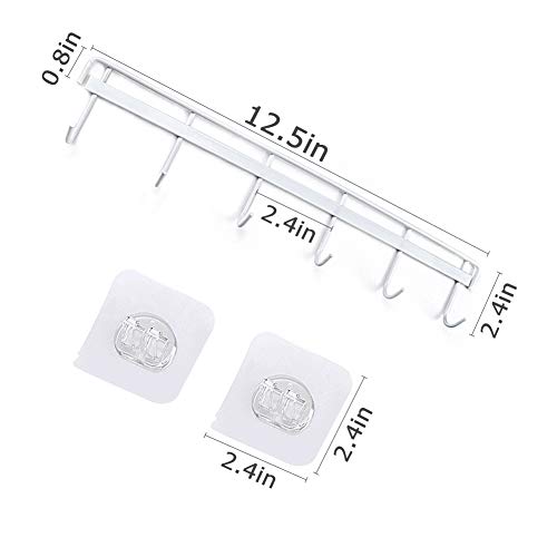 YiZhi Adhesive Wall Hooks Rack Kitchen Rail, Space Saving Utensil Holder No Drilling Wall Mounted Accessory Hanger with 6 Hooks for Kitchen Bathroom Bedroom Pack of 2 (White) - color: White