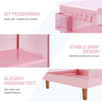 SYKIARIOL Kids Nightstand with Storage & Hooks, Cute Pink Bedside Table for Girls, Small Toddler Night Stand for Bedroom - color: Classic Pink