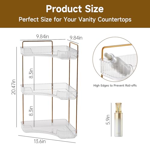 Ceruaxb 3-Tier Corner Bathroom Counter Organizer, Plastic Countertop Makeup Organizer, Large Capacity Vanity Bathroom Perfume Shelf Rack for Kitchen Office Desktop (Clear) - color: Clear