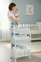 Moteph Rolling Utility Cart with Wheels, 3-Tier Diaper Cart, Rolling Nursery Cart & Baby Caddy Organizer for Nursery Essentials, Bedside/Postpartum Cart, Craft & Art Storage, Rolling Book Cart - size: WITHOUT_SIDE_STORAGE