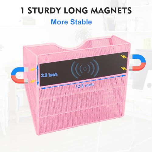 EASEPRES Magnetic 3 Pocket Mesh Hanging Wall File Organizer, Wall Mounted Mail Paper Document Folder Holder, Clipboard Storage Magazine Rack with Nametag Label for Office Home School, Pink - color: Pink, size: 3 Tier Magnetic