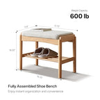 Solid Wood Shoe Bench Assembled, Shoe Rack Bench with Cushion for Entryway, Living Room, Bedroom, Hallway, 11.8" x 17.7" x 16.5", Natural - color: Natural + Light Gray, size: 17.7"