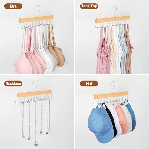TOPIA HANGER 2 Pack 2 in 1 Belt Tie Hanger for Closet Max 60 Belts with 60 Ties Capacity, 20 Hooks Belt Tie Racks Wooden Hanger for Closet Organizer Space Saving “U” Fit Belt and “一” Fit Tie - CT59N - color: Natural-2 Pack