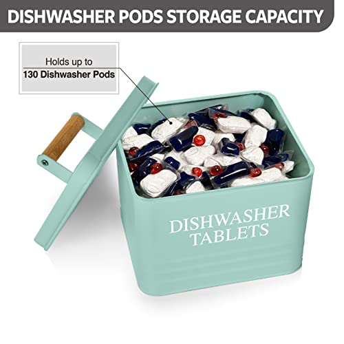 Calindiana Modern Farmhouse Metal Dishwasher Pods Container with Lid for Kitchen Organization and Storage, Kitchen Essentials Decor Accessories, Dishwasher Pods Holder, Mint - color: Mint