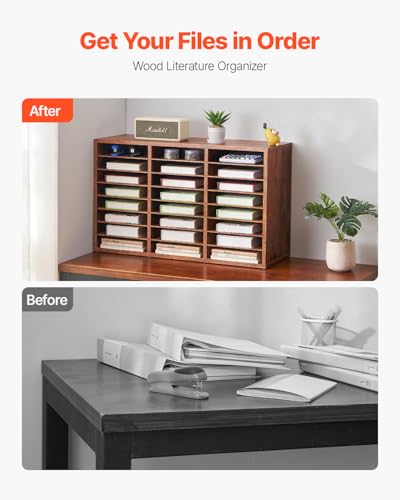 VEVOR Literature Organizer, 24 Compartments Office Mailbox with Removable Shelves, Wooden Mailbox Sorter Particle Board Office Home Classroom Storage, File Sorter for Documents, Papers, Dark Brown - color: Retro Brown, size: 24 Compartments