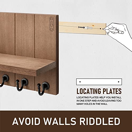Rebee Vision Key Holder for Wall - Farmhouse Rustic Mail Organizer Floating Shelf for Home Kitchen Entryway Decor with 7 Sturdy Key Hooks (Retro Brown,15-inch) - color: Brown, size: 15-inch