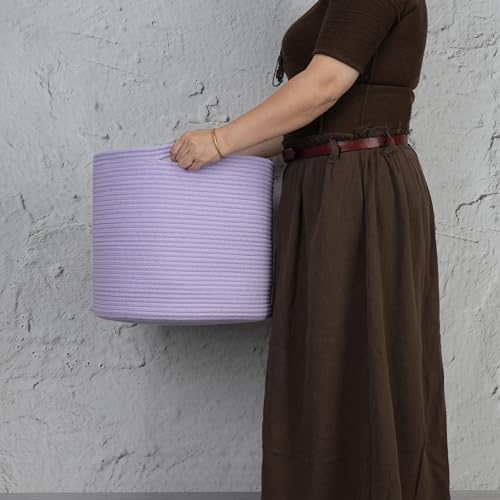 XUANGUO Cotton Rope Basket For Girls Boys Kids 16”X14” Baby Laundry Basket Nursery Bin Round Woven Baskets Organizer For Storage Toys Blankets Shoes Clothes purple - color: purple