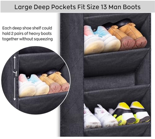SLEEPING LAMB Shoe Rack for Door with Large Deep Pocket, Hanging Door Shoe Organizer for Closet Hanger, Dorm and Narrow Sneaker Storage Holder, Black - color: Black, size: 52.5''
