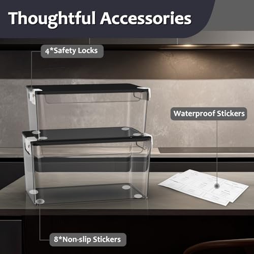 COAZEX 2 Pack Trash Bag Holder Under Sink Stackable, Plastic Garbage Bag Dispenser with Lid, Trash Bag Storage Dispenser Roll Holder for Kitchen, Pantry, Laundry Room Organization (Black Lid) - color: C-Clear(Black Lid)