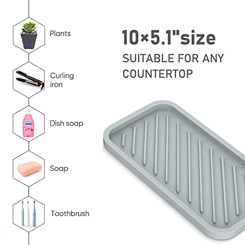 EG-SIPRO Kitchen Sink Organizer Tray,Sponge Holder for Kitchen Sink Bathroom Counter Tray Sponge Caddy Silicone Soap Holder for Soap Dispenser, Bottle, Dishwashing Accessories(2-Pack) - color: Grgr, size: 10×5.2inch