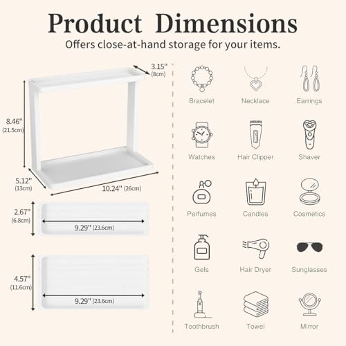 PEKER Bamboo Bathroom Organizer Countertop – Small Vanity Storage Shelf for Makeup, Perfume, Skincare – Natural Cosmetics Display Rack for Dresser, Sink, Kitchen –White - color: White Bamboo
