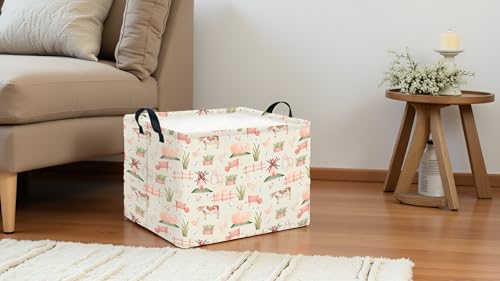 CLOCOR Rectangular Storage Basket,Collapsible Cute Pattern Storage Bin,Waterproof Books Box with Handles,Gift Basket(Farm) - color: Farm