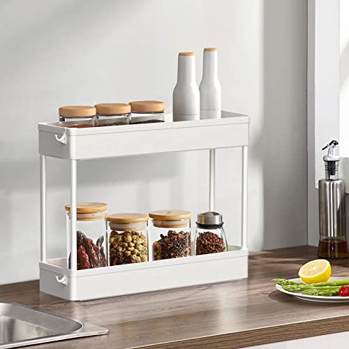 SPACELEAD Slim Storage Cart 4 Tier,Bathroom Organizer Rolling Utility, Mobile Shelving Unit Slide Out for Office, Kitchen, Laundry Room & Narrow Places,White - color: White
