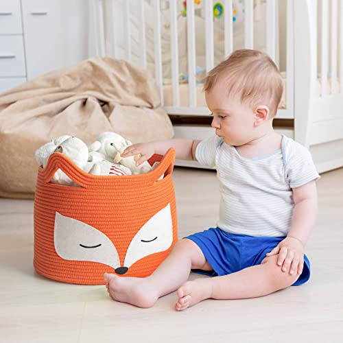 Fox Decor Basket, Nursery Basket for Baby Clothes, Toys, Laundry, Blanket, Cute Animal Storage Box, Large Woven Gift for Kids, Baby Showers-15.7"L x 11.8"H, Orange - color: Orange, size: 15.7"W x 11.8"H