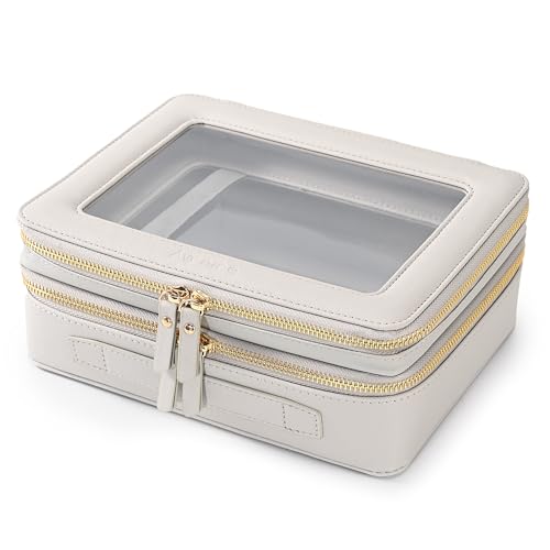 Aveniee Clear Makeup Bags, Double Layer Cosmetic Bags with a Separate Brush Compartment, Large Travel Toiletry Bag Train Case for Women, Travel Accessories Organizer,2 Layers Large, Grey - color: Grey, style: Dual Layer Large