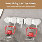 3PCS Broom Holder Wall Mount, No-Drilling Self-Adhesive Mop and Broom Storage Rack (4 Racks with 5 Hooks),Wall-Mounted Broom Hanger for Bathroom, Kitchen, Closet, Garage (White) - color: White