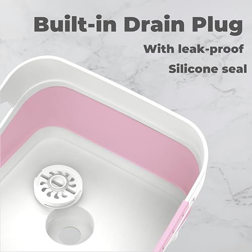 GIMWA 2.6 Gal(10L) Collapsible Wash Basin for Baby Bottles,Pink Space-Saving Collapsible Dish Basin with Drain Plug for bottle washing, Collapsible Bucket for RV Kitchen Essentials - color: Pink