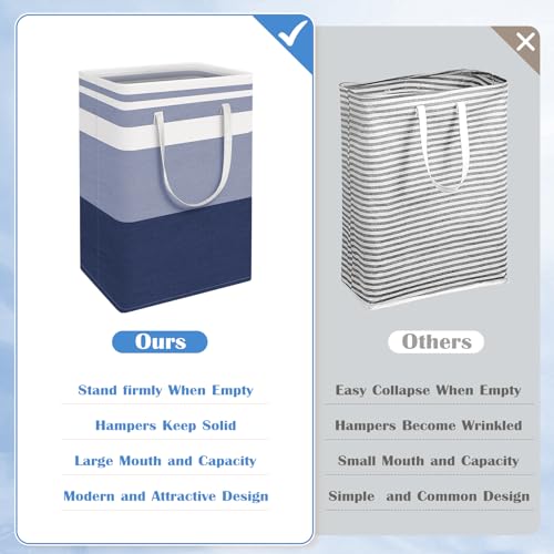 BlissTotes 3-Pack Laundry Basket, Freestanding＆Waterproof Laundry Hamper, Collapsible Tall Clothes Hamper with Easy Carry Handles for Clothes, Towels in the Family and Dorm,Gradient Blue,88L - color: Blue, size: 88L