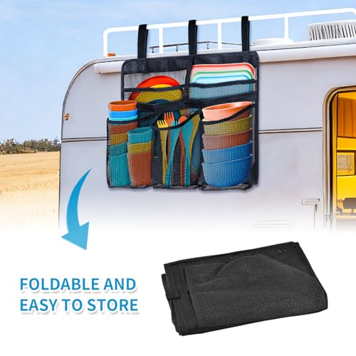 Collapsible Dish Drying Bag for Camping & RV - Portable Mesh Dish Rack Organizer, Compact Lightweight Sink Drying Solution for Travel Trailers, Outdoor Kitchens & Picnics (Black)