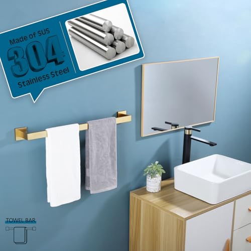 KOKOSIRI 24-Inch Single Towel Bar, Bathroom Kitchen Towel Holder, Wall Mounted SUS304 Stainless Steel Towel Rack, Brushed Gold, B4003BG-L24 - color: Brushed Gold, size: 24-Inch