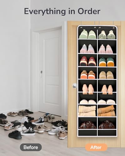 ULG Over The Door Shoe Organizer with 16 Large Pockets, Hanging Shoe Rack for Closet Door, Space Saving Shoe Storage for Boots, Heels & Sneakers, Black - color: Black, size: 8-Tier