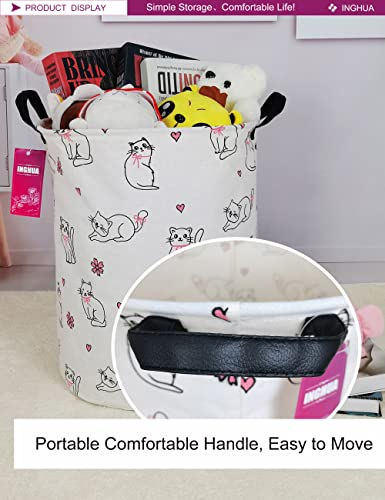 Laundry Hamper Large Canvas Fabric Lightweight Storage Basket/Toy Organizer/Dirty Clothes Collapsible Waterproof for College Dorms, Boys and Girls Bedroom,Bathroom(Love cat) - color: Love cat