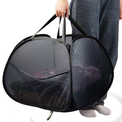 Collapsible Laundry Baskets, 90L Large Foldable Laundry Basket, Durable Mesh Pop Up Hampers for Laundry, Dirty Clothes Laundry Hamper for Bedroom, Bathroom, Dorm, Laundry Room, Travel, Camping Black - color: Black