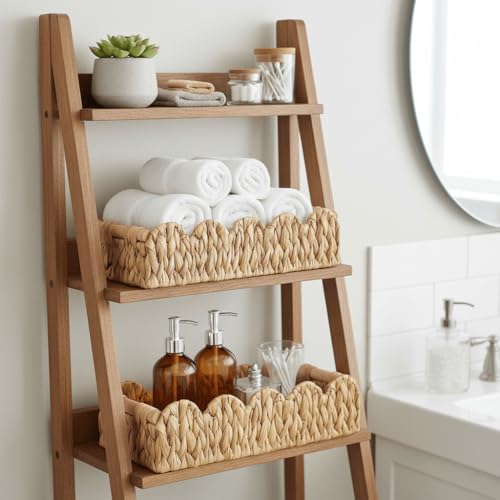 Kriitools Wicker Bathroom Basket Tray Organizer w/Scalloped for Toilet Paper, 2PCS Rattan Decorative Basket for Bathroom Decor, Farmhouse Home Decor, Living Room and more, Natural Water Hyacinth - color: 2 Pack