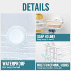TAILI Shower Caddy Suction Cup 2 Pack with Hooks & Soap Holder, Heavy Duty Shower Organizer for Bathroom, No Drilling Bathroom Organizer with Large Capacity, Metal Storage Holder-White - style: 2 × White