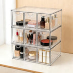 Prsildan Acrylic Makeup Organizer, 3 Pack Stackable Storage Drawers with 9 Drawers for Office Desk Vanity Craft Room Clear Drawer Organizers for Hair Accessories Art Supplies Cosmetics Modular System - style: Style3-9Drawers