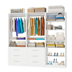 Closet System with 3 Sets, 6-15.8FT Custom Closet Organizer System with 6 Drawers & 8 Shelves & 5 Hanging Rods, Max 189"W Closet Shelving System, Walk in Closet Organizers and Storage System, White