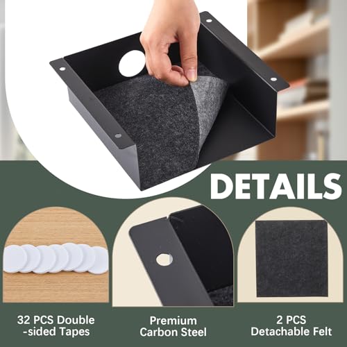 Yaocom 2 Pack Under Desk Hanging Shelf, Carbon Steel Storage Tray with Mute Felt Sheets, Mount Shelves Organizer for Office Home Workstation Gaming Desk Stand up(7.5x8x2.8 in/Storage Shelf,Black) - color: Black, size: 7.5x8x2.8 In