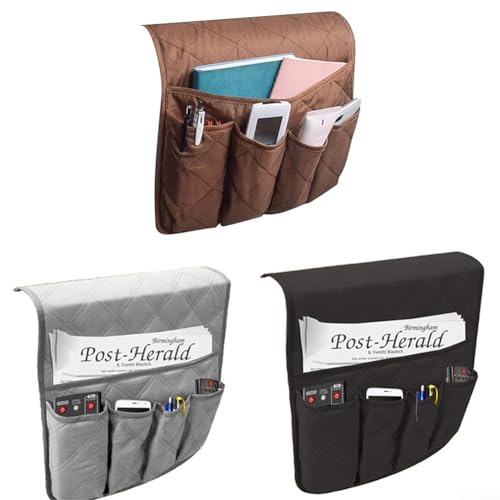 Sofa Armrest Organizer Side Storage Bag for Couch, Hanging Pocket Holder for Remote Control, Phone, Books and Magazines, Home Organization Accessory(brown) - color: brown