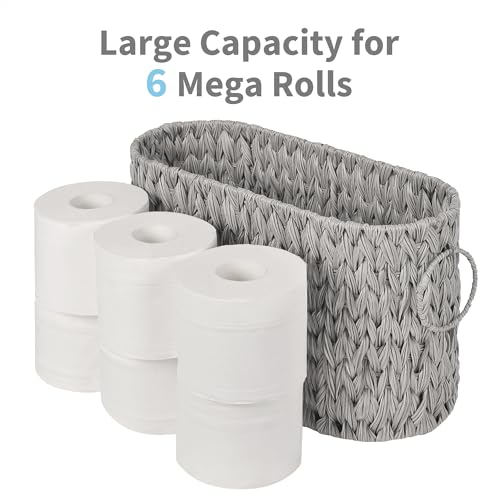 GRANNY SAYS Toilet Paper Storage, Toilet Paper Basket for Bathroom, 6 Mega Rolls Organizer Free Standing, Wicker Basket for Bathroom Storage, Grey - color: Grey, size: 15¾"L x 6½" Wx 9½"H (No Lid)