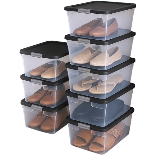 HOMZ 8-Pack Snaplock, Small Clear Plastic Storage Organizer Bins with Lids, 15 Quart, Gray - Stackable Container Boxes for Bedroom, Bathroom, Garage, and Office Organization - color: Gray Lid, size: 15 QT (8 Pack)