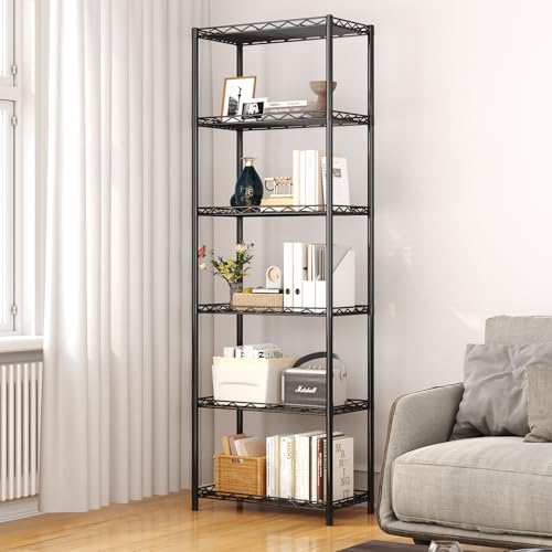 HOMEFORT 6-Tier Storage Shelves, Heavy Duty Metal Storage Rack, Wire Shelving Unit Organizer Rack for for Pantry Closet Kitchen Laundry (21”Wx11.4”Dx67”H,Black) - color: Black, size: 21"W x 11"D x 67"H