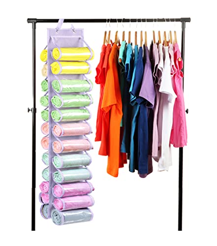 Legging Storage Bag Storage Hanger Can Holds 24 Leggings or Shirts Jeans Compartment Storage Hanger, Foldable Leggings Organizer Clothes Portable Closets Roll Holder (Light Purple) - color: Light Purple