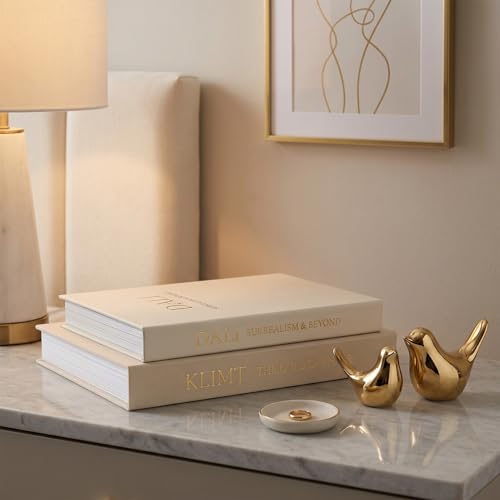 Linen Decorative Book Storage Boxes - Set of 2 Faux Books for Coffee Table Decor, Neutral Fake Book Props for Hiding TV Remotes & Entryway Styling (Khaki & Off-White) - color: Khaki-White