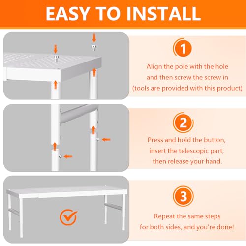 Expandable adjustable stackable kitchen organizer,Spice Racks,Counter Shelf for Cabinets,Small Cupboard Organizers,Heavy Duty Metal Pantry Storage Shelves Racks for kitchen, cabinet, study, bathroom - color: White