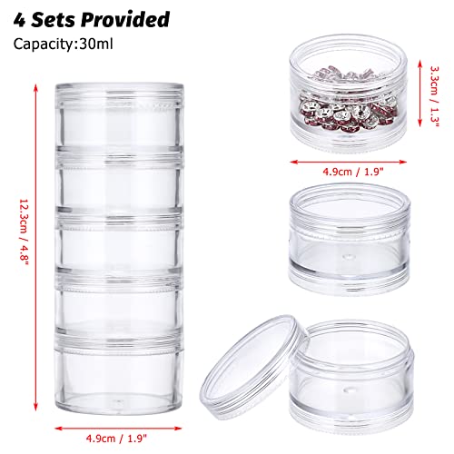 Hipiwe 4 Set Stackable Cosmetic Containers with Screw Lids Plastic Sample Jars 30ml Clear Empty Jars Makeup Sample Containers Nail Accessories Organizer - size: 4Packs 1.9"D x 4.8"H