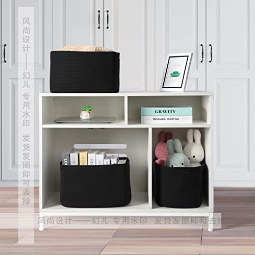 Cotton Rope storage Basket Bins 15X10X9.3“ Woven Basket for Organizing Shelves Rectangle Decorative Baskets For storage Clothes Toys Books Towels Square Wicker Nursery basket organizer 3 pack black - color: black