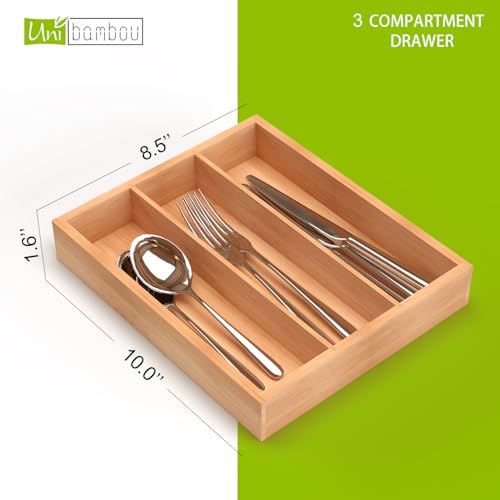 Unibambou Bamboo Utensil Drawer Organizer, Silverware Tray Organizer, Kitchen Drawer Organizer for Flatware Cutlery, (Natural, 3 Slots) - color: Natural, size: Small 8.5x10 Inch