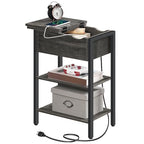 HOOBRO End Table with Charging Station, Narrow Side Table, Flip Top Nightstand with USB Ports and Outlets, Bedside Tables with Shelf for Small Spaces, Living Room, Charcoal Black BC341BZ01 - color: Charcoal Black