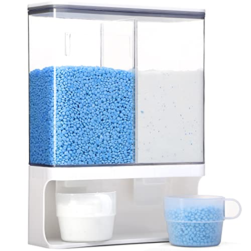 Laundry Dispenser, Wall Mounted Laundry Dispenser with 2 Cups, Laundry Container (105 oz) - color: White