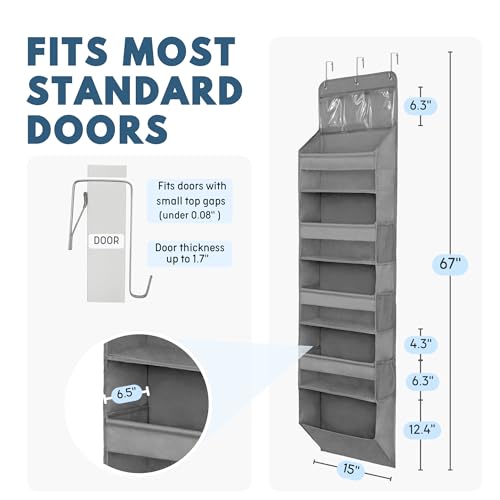 Over The Door Organizer Hanging with 5 Large & 6 Side Pockets 5 Tier Behind Door Storage 50 lbs for Closet, Nursery, Bathroom Door Organizer, 1 Pack, Grey