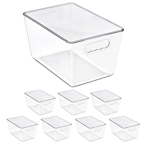 Sorbus Clear Storage Bins with Lids, 8 Pack Large Organization Bins with Handles – Clear Stackable Storage Containers for Storage, Pantry, Fridge, Cabinet, Closet & Kitchen Organization – BPA-Free - color: 8 Pack, size: Large, style: With Lid