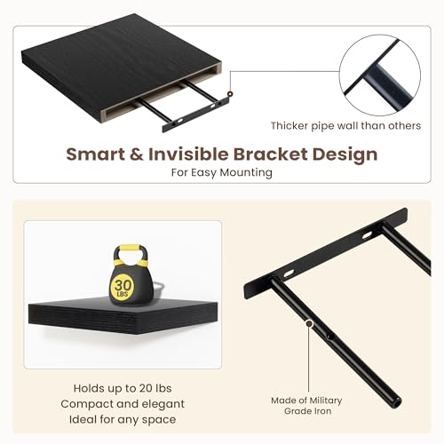 Fun Memories Floating Shelves for Wall - 12 Inch Square Shelves with Invisible Brackets, Black Small Wall Shelf for Living Room, Bathroom, Bedroom, and Kitchen Decor Set of 4 - color: Black, size: 12"W x12"D - 4P