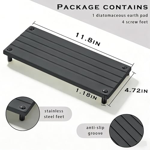 Durable Kitchen Sink Organizer, Instant Dry Sink Caddy for Bathroom Counter, Diatomite Stone Drying Tray, Upgrade Water Absorbing Stone Tray for Sink, Anti-Slip Stone Soap Tray -Dark Gray - color: Dark Gray Metal Foot 4stripes Large